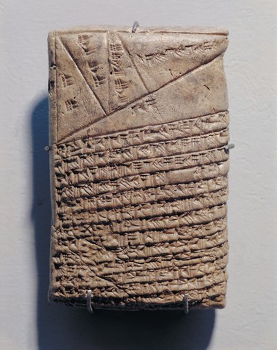 Tablet with Fourteen Lines of a Mathematical Text in Cuneiform Script and a Geometric Design by Mesopotamian